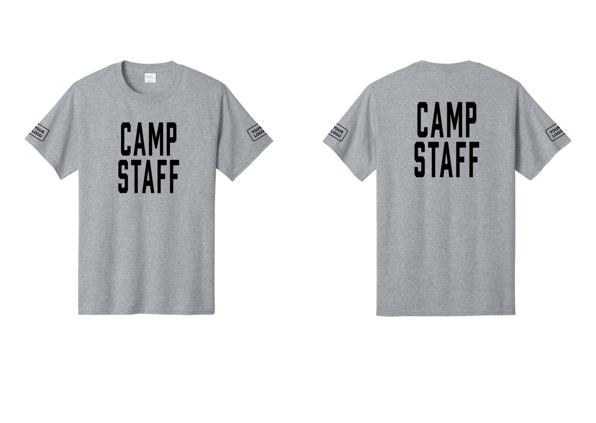 NYC Factory Unisex Custom Logo Camp Staff T-Shirt - Front + Back + Your Logo Sleeves - Athletic Heather