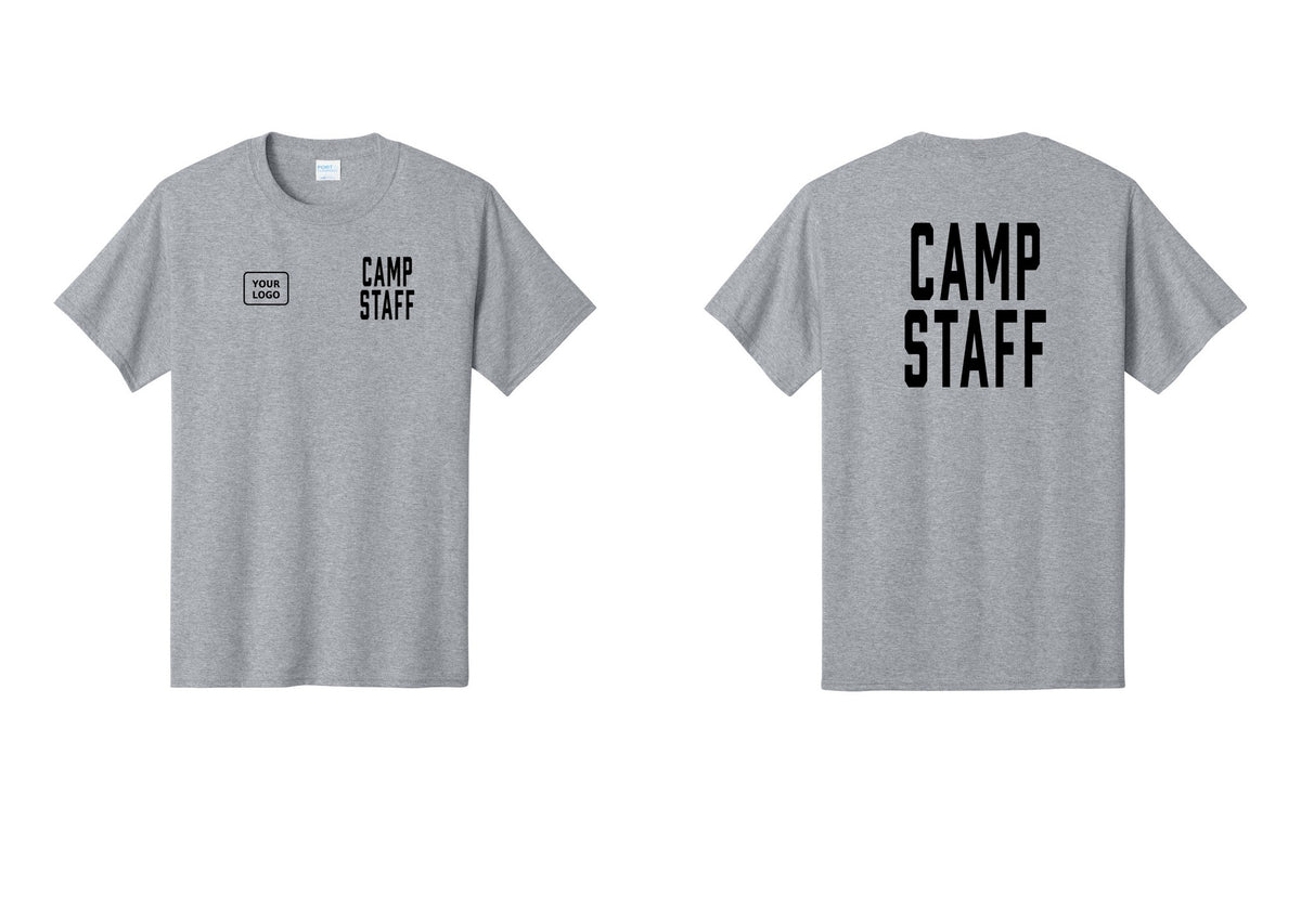 NYC Factory Unisex Custom Logo Camp Staff T-Shirt - CAMP STAFF + Your Logo + Back - Athletic Heather