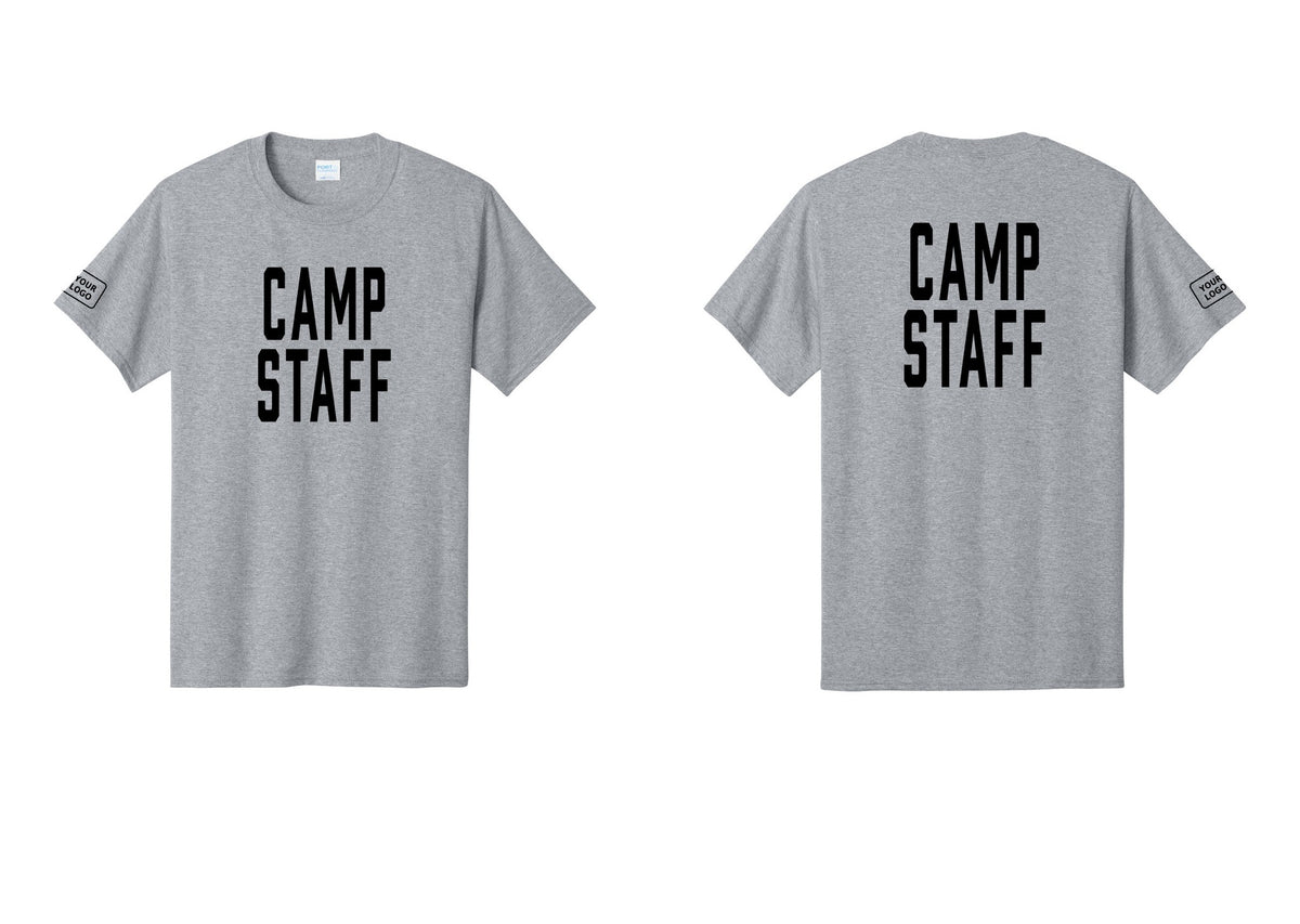 NYC Factory Unisex Custom Logo Camp Staff T-Shirt - Front + Back + Your Logo Sleeve - Athletic Heather