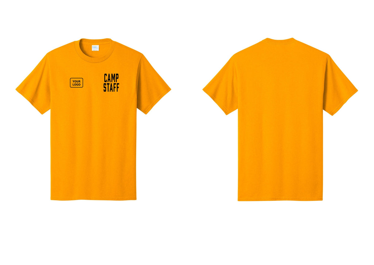 NYC Factory Unisex Custom Logo Camp Staff T-Shirt - CAMP STAFF + Your Logo - Gold