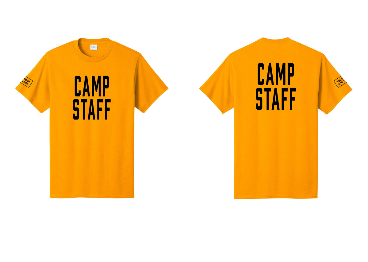 NYC Factory Unisex Custom Logo Camp Staff T-Shirt - Front + Back + Your Logo Sleeve - Gold