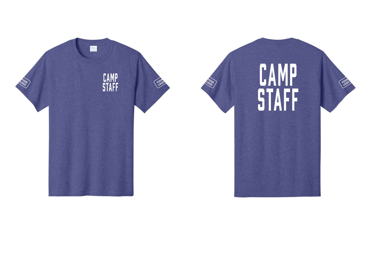 NYC Factory Unisex Custom Logo Camp Staff T-Shirt - Chest + Back + Your Logo Sleeves - Heather Purple