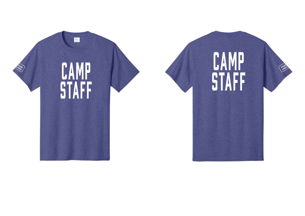 NYC Factory Unisex Custom Logo Camp Staff T-Shirt - Front + Back + Your Logo Sleeve - Heather Purple