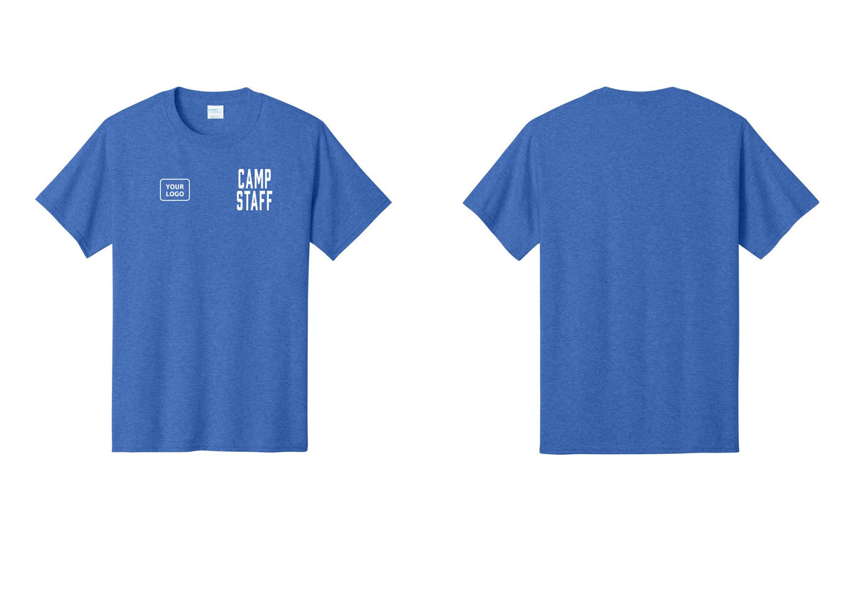 NYC Factory Unisex Custom Logo Camp Staff T-Shirt - CAMP STAFF + Your Logo - Heather Royal