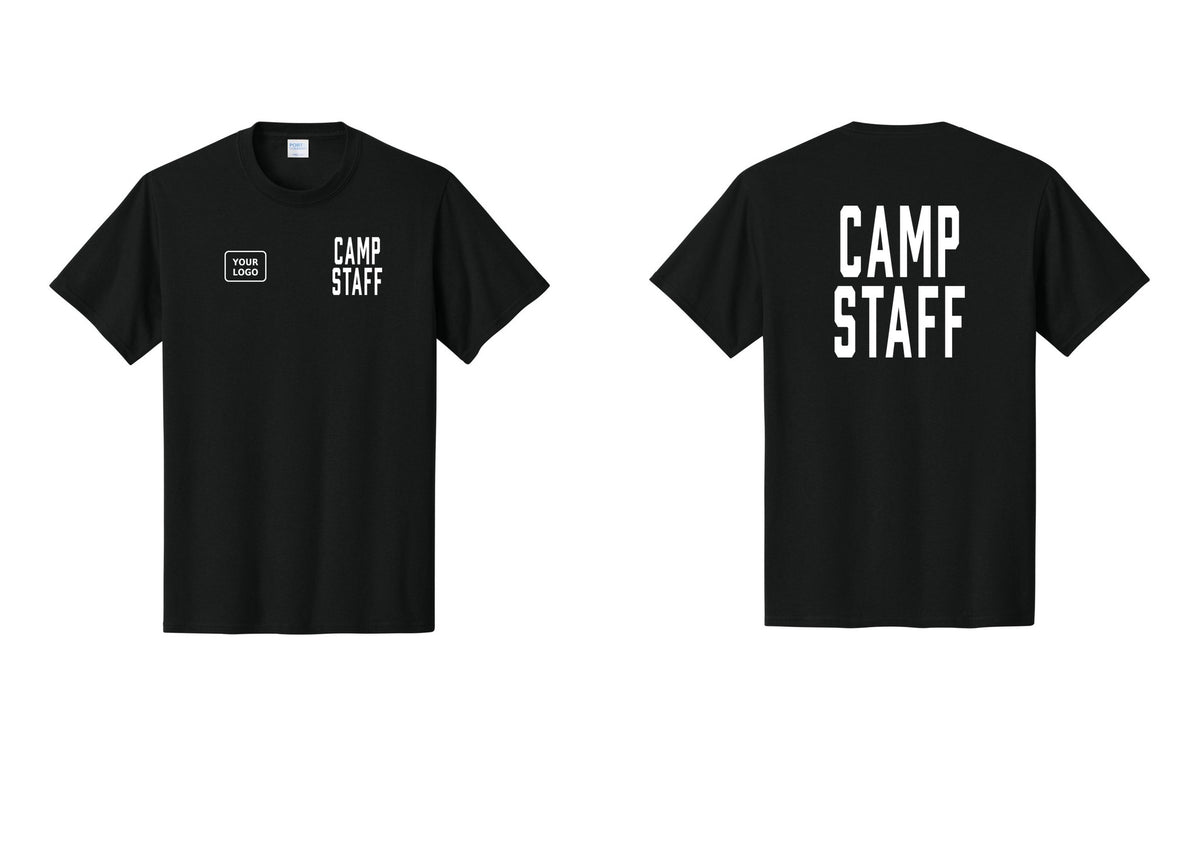 NYC Factory Unisex Custom Logo Camp Staff T-Shirt - CAMP STAFF + Your Logo + Back - Black