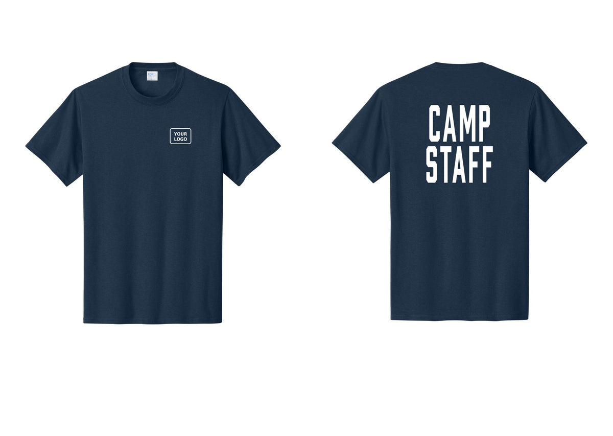 NYC Factory Unisex Custom Logo Camp Staff T-Shirt - Your Logo + Back - Navy