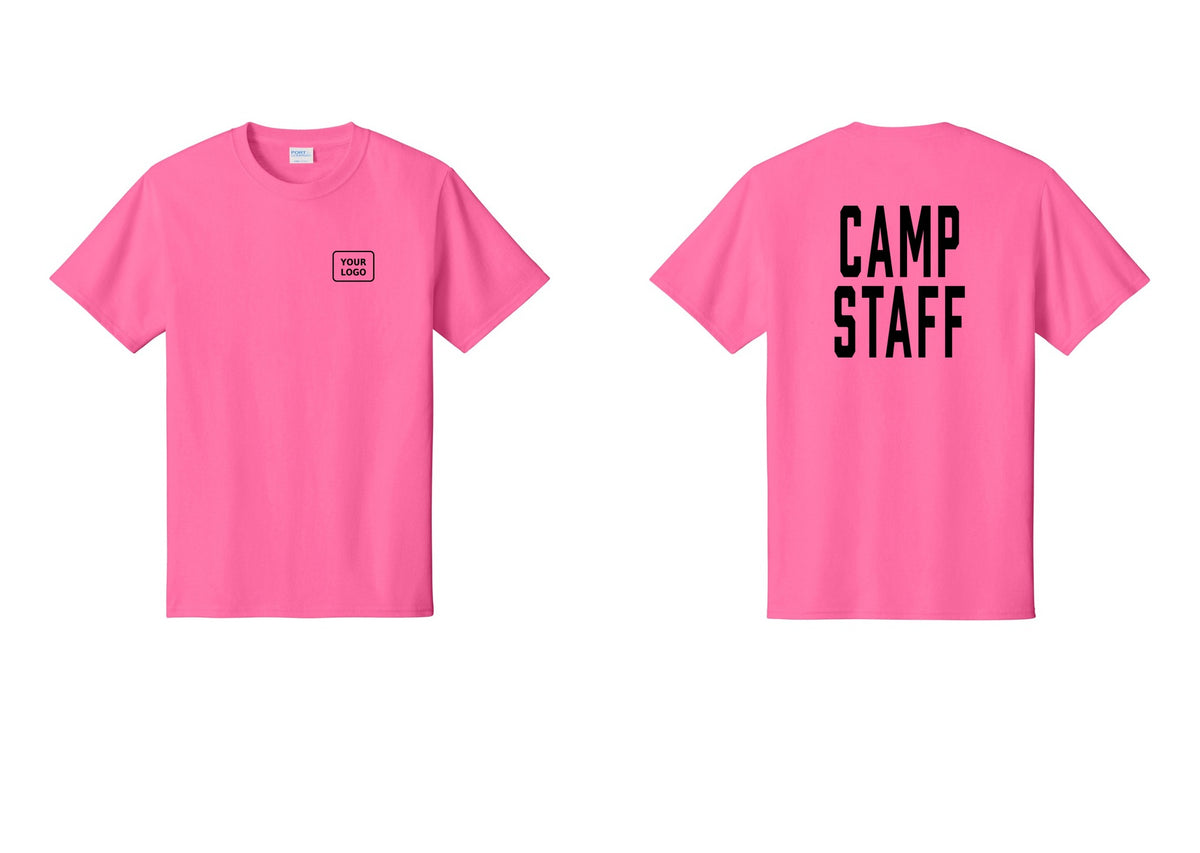 NYC Factory Unisex Custom Logo Camp Staff T-Shirt - Your Logo + Back - Neon Pink