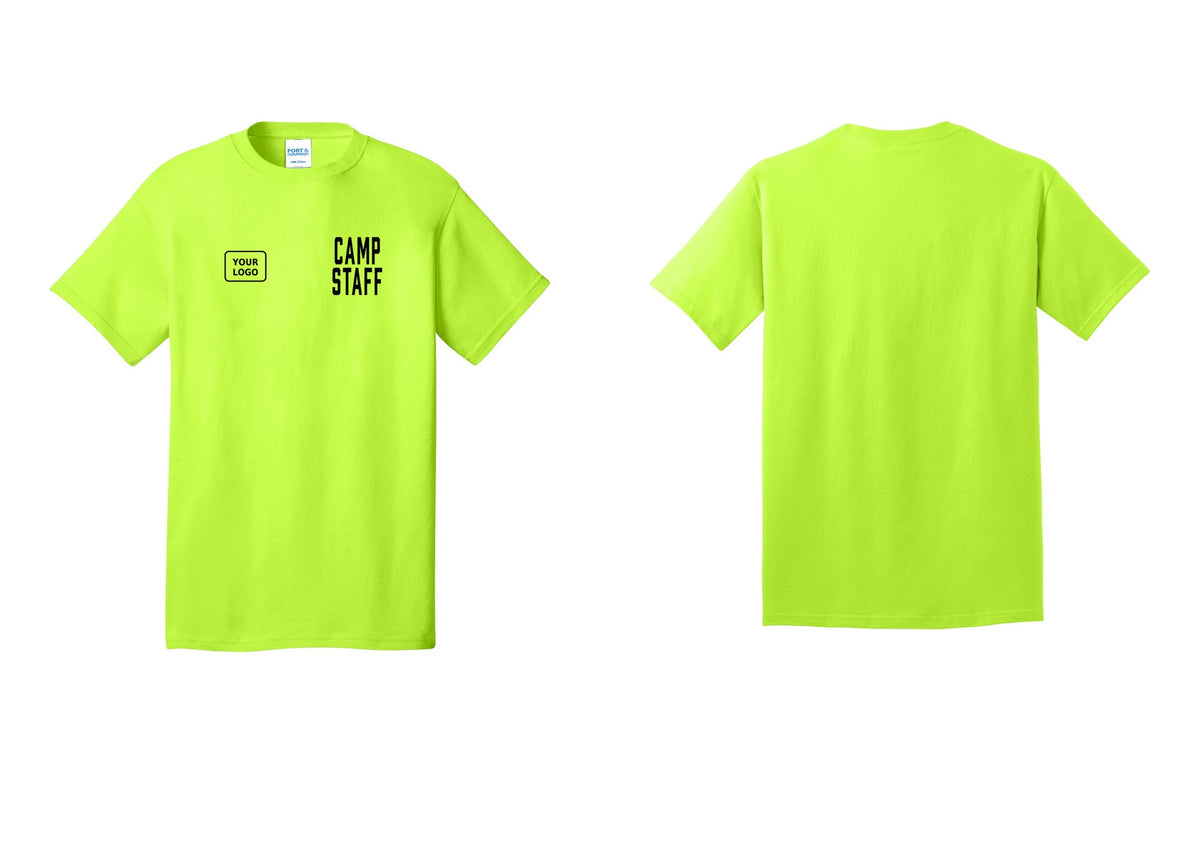 NYC Factory Unisex Custom Logo Camp Staff T-Shirt - CAMP STAFF + Your Logo - Safety Green