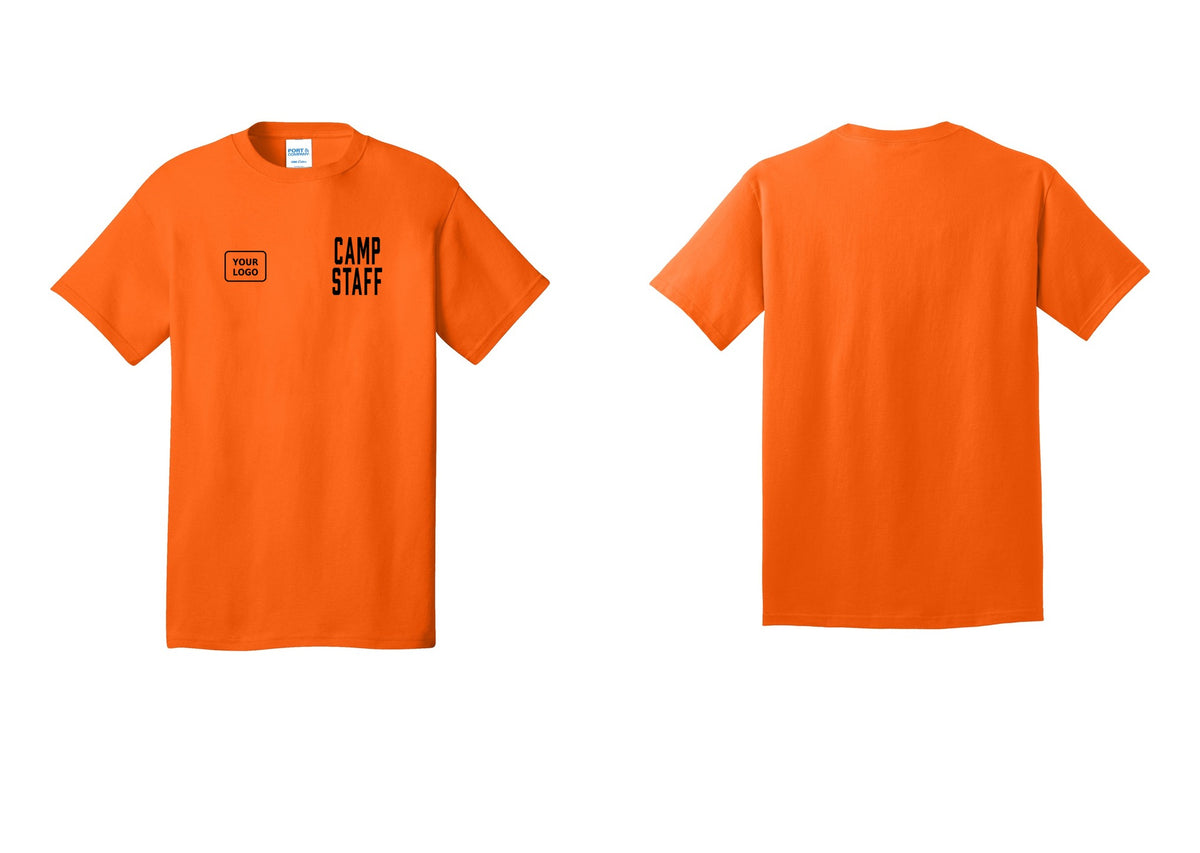 NYC Factory Unisex Custom Logo Camp Staff T-Shirt - CAMP STAFF + Your Logo - Safety Orange