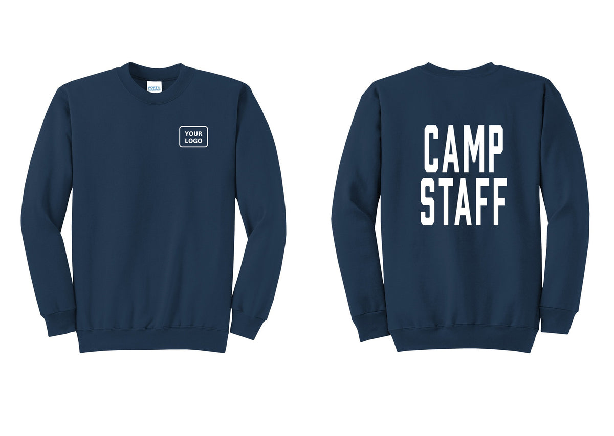 NYC Factory Custom Logo Camp Staff Cotton Fleece Crewneck Sweatshirt (Classic) - Your Logo + Back - Navy