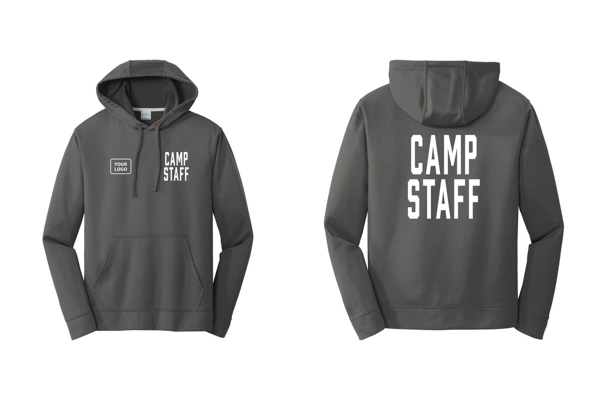 NYC Factory Custom Logo Camp Staff Performance Hooded Fleece Pullover Sweatshirt (Classic) - CAMP STAFF + Your Logo + Back - Charcoal