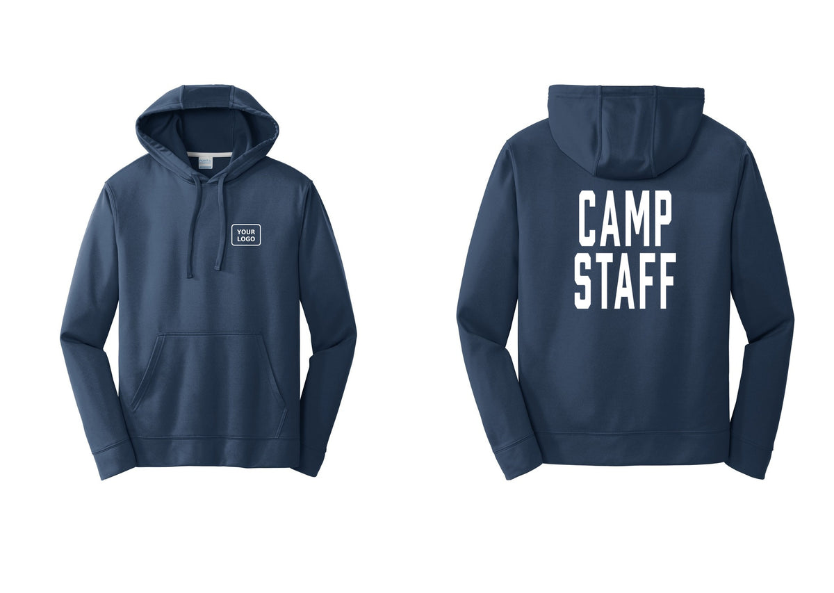 NYC Factory Custom Logo Camp Staff Performance Hooded Fleece Pullover Sweatshirt (Classic) - Your Logo + Back - Navy