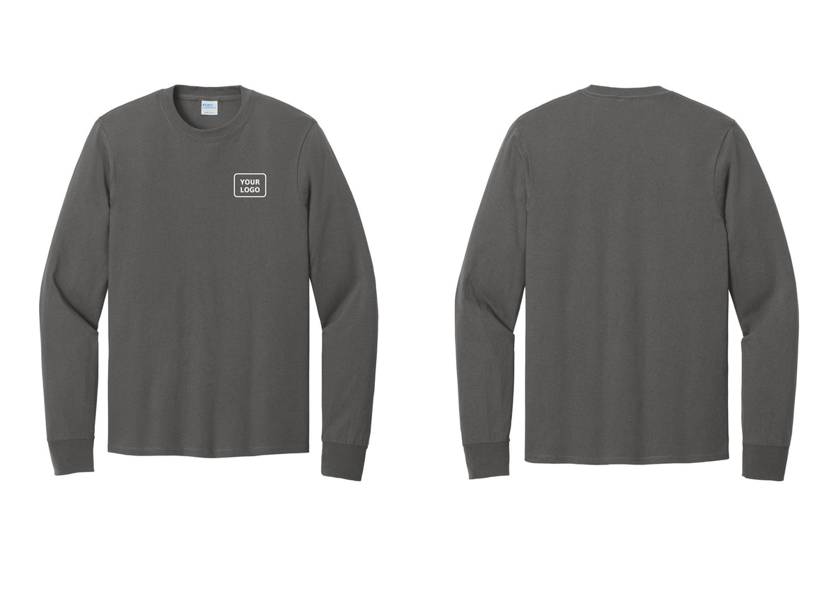 NYC Factory Custom Logo Camp Staff Cotton Long Sleeve T-Shirt (Classic) - Your Logo Only - Charcoal