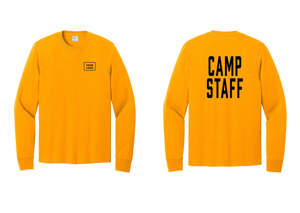 NYC Factory Custom Logo Camp Staff Cotton Long Sleeve T-Shirt (Classic) - Your Logo + Back - Gold