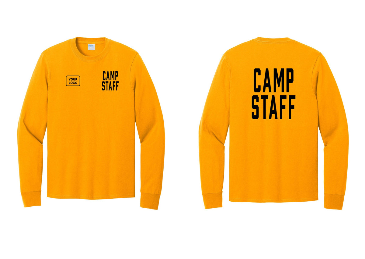 NYC Factory Custom Logo Camp Staff Cotton Long Sleeve T-Shirt (Classic) - CAMP STAFF + Your Logo + Back - Gold