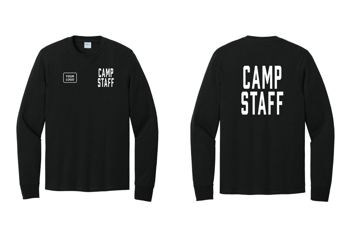 NYC Factory Custom Logo Camp Staff Cotton Long Sleeve T-Shirt (Classic) - CAMP STAFF + Your Logo + Back - Black