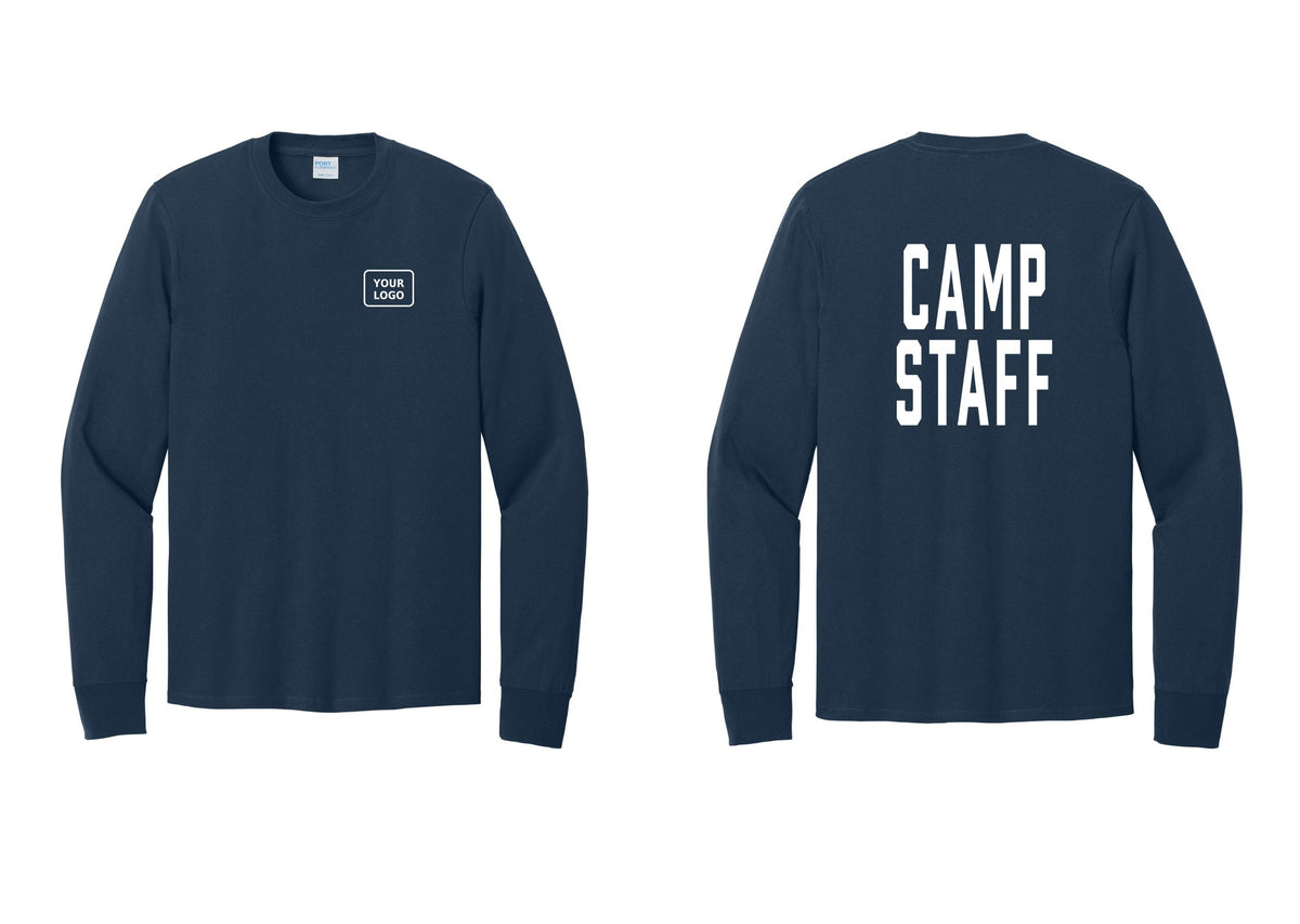 NYC Factory Custom Logo Camp Staff Cotton Long Sleeve T-Shirt (Classic) - Your Logo + Back - Navy