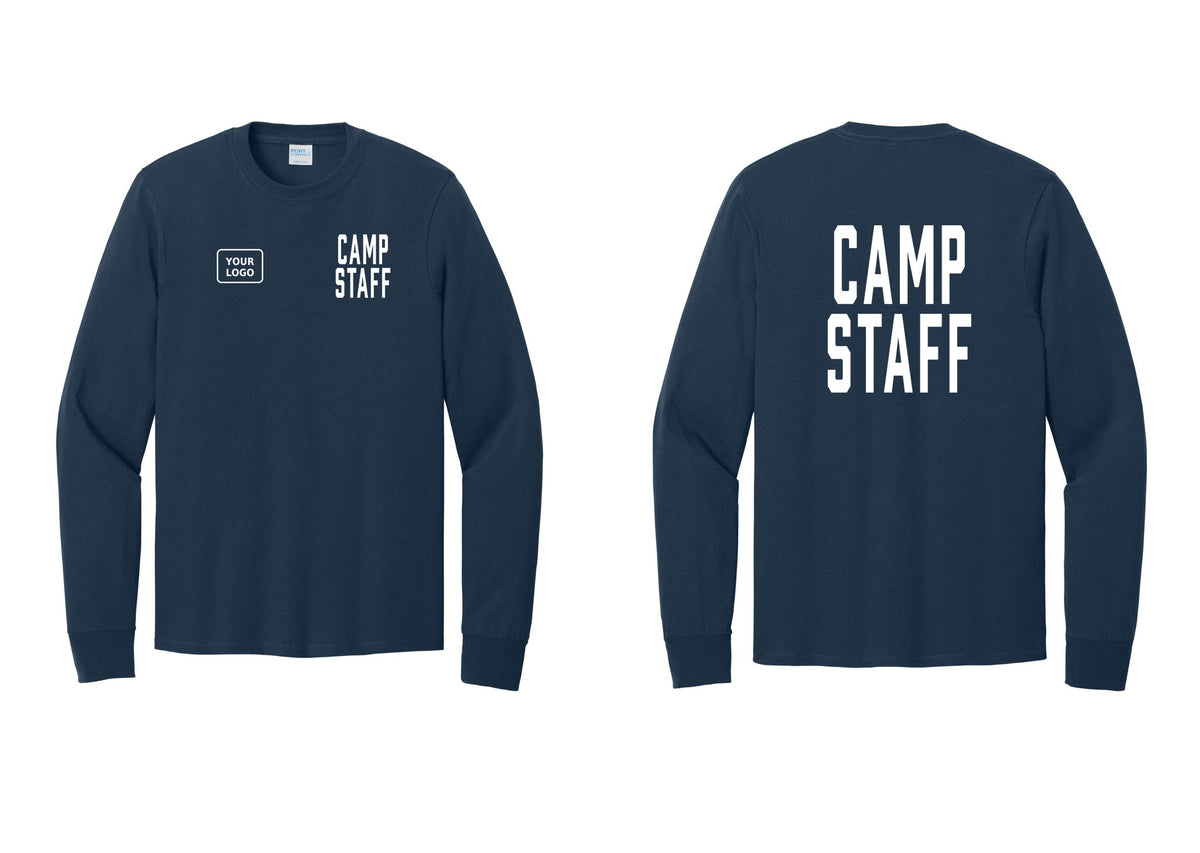 NYC Factory Custom Logo Camp Staff Cotton Long Sleeve T-Shirt (Classic) - CAMP STAFF + Your Logo + Back - Navy