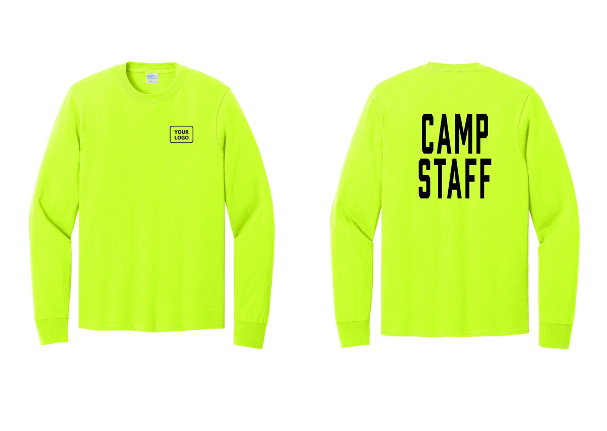 NYC Factory Custom Logo Camp Staff Cotton Long Sleeve T-Shirt (Classic) - Your Logo + Back - Safety Green