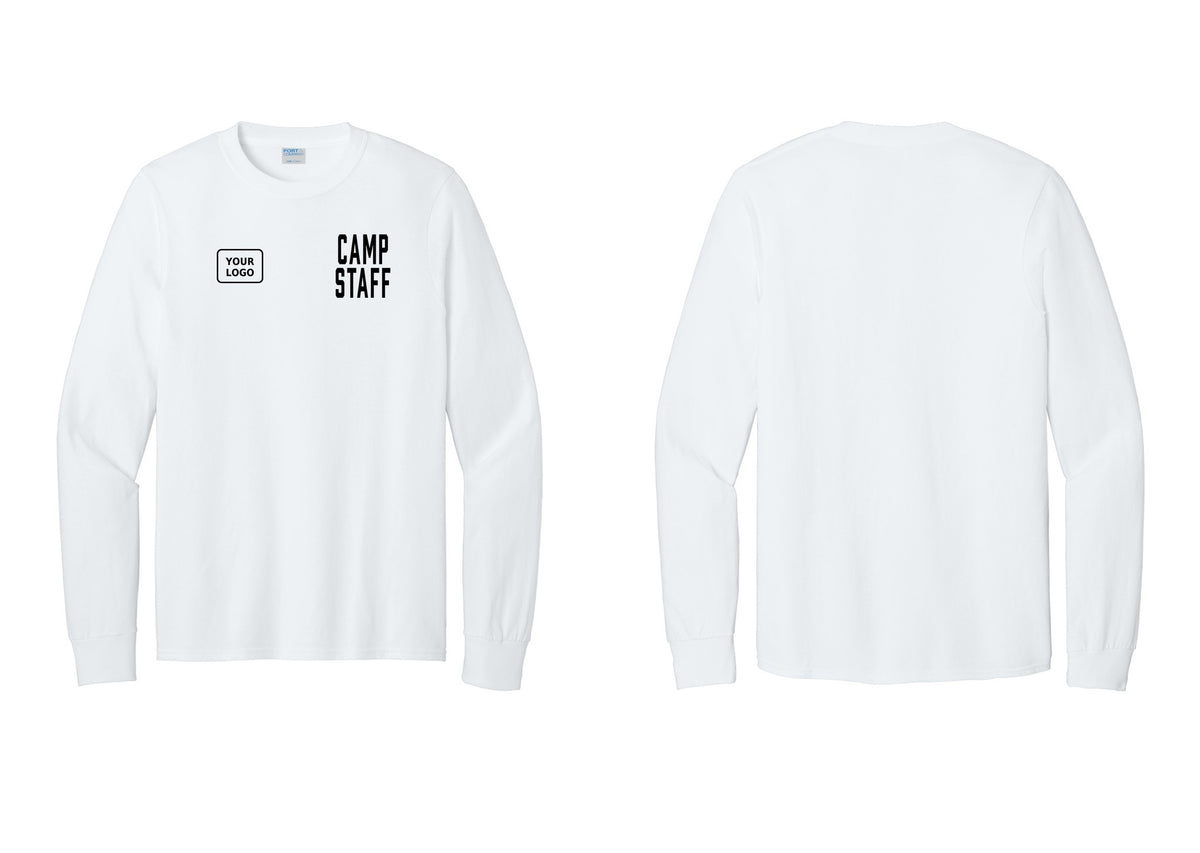NYC Factory Custom Logo Camp Staff Cotton Long Sleeve T-Shirt (Classic) - CAMP STAFF + Your Logo - White