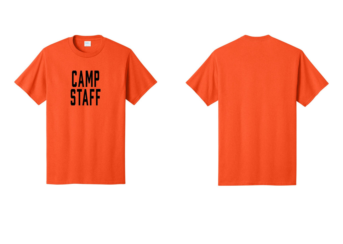 NYC Factory Camp Staff T-Shirt, Condensed Lettering - Front Only - Orange