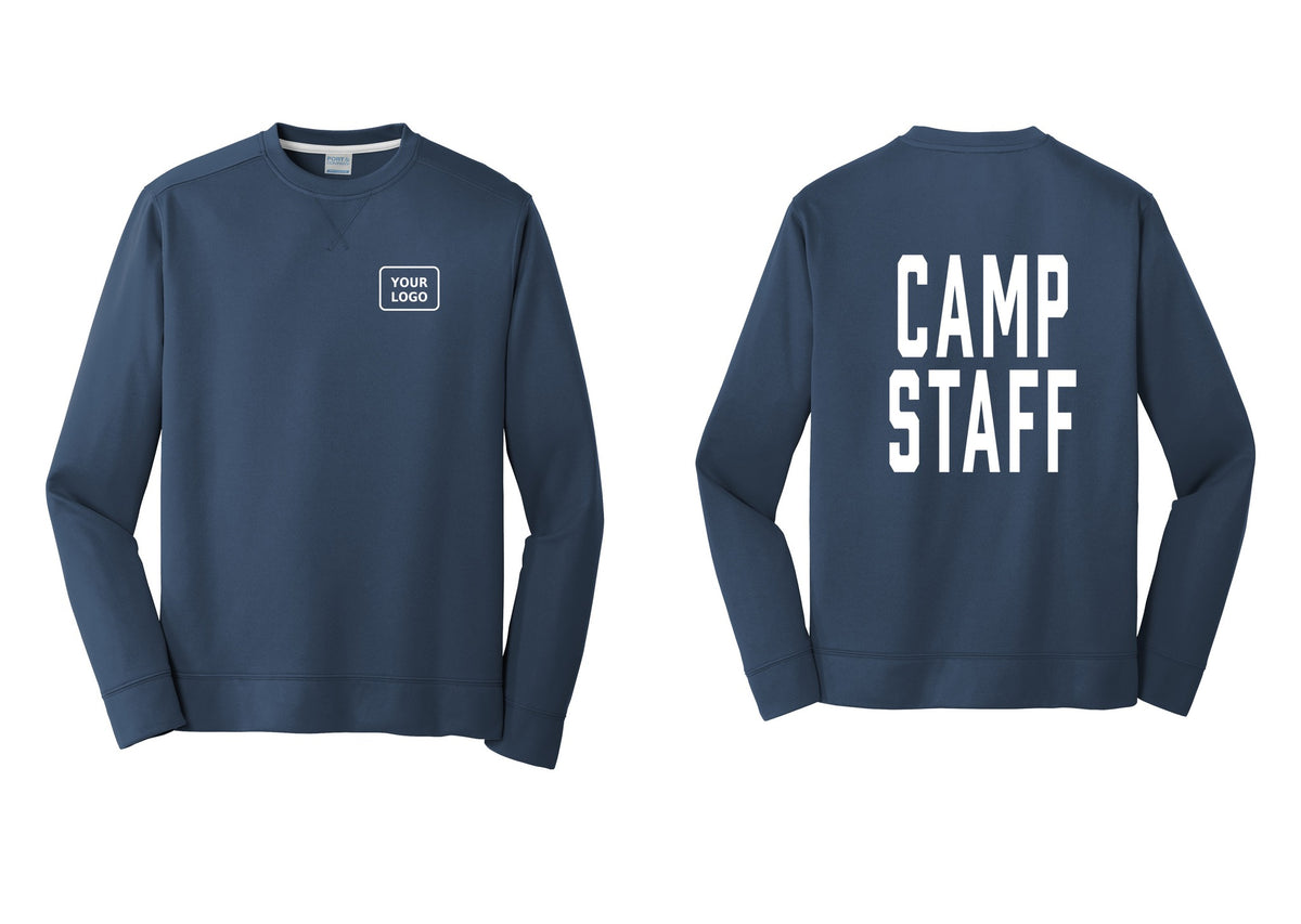 NYC Factory Custom Logo Camp Staff Performance Fleece Crewneck Sweatshirt (Classic) - Your Logo + Back - Navy