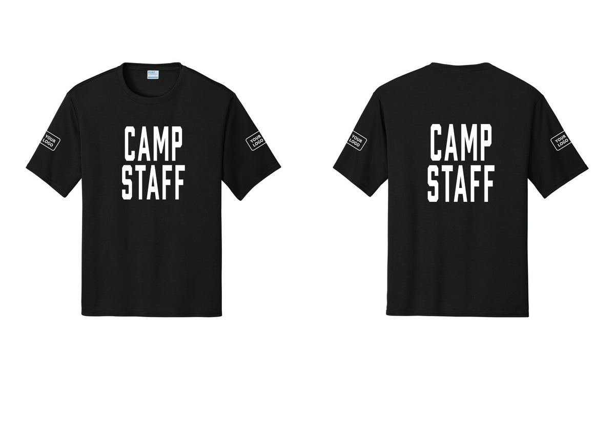 NYC Factory Custom Logo Camp Staff Performance T-Shirt (Classic) - Front + Back + Your Logo Sleeves - Black