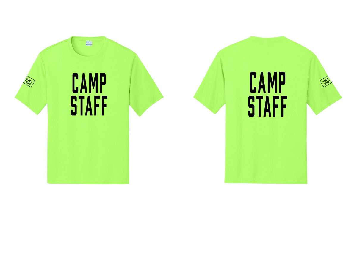 NYC Factory Custom Logo Camp Staff Performance T-Shirt (Classic) - Front + Back + Your Logo Sleeve - Neon Green