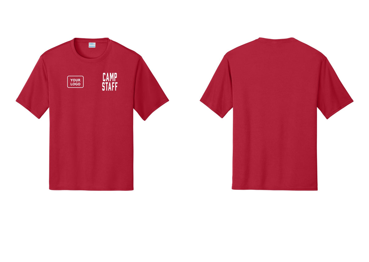 NYC Factory Custom Logo Camp Staff Performance T-Shirt (Classic) - CAMP STAFF + Your Logo - Red