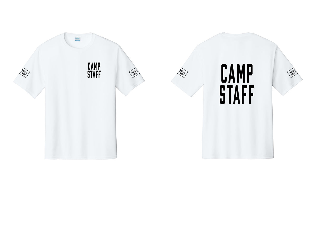 NYC Factory Custom Logo Camp Staff Performance T-Shirt (Classic) - Chest + Back + Your Logo Sleeves - White