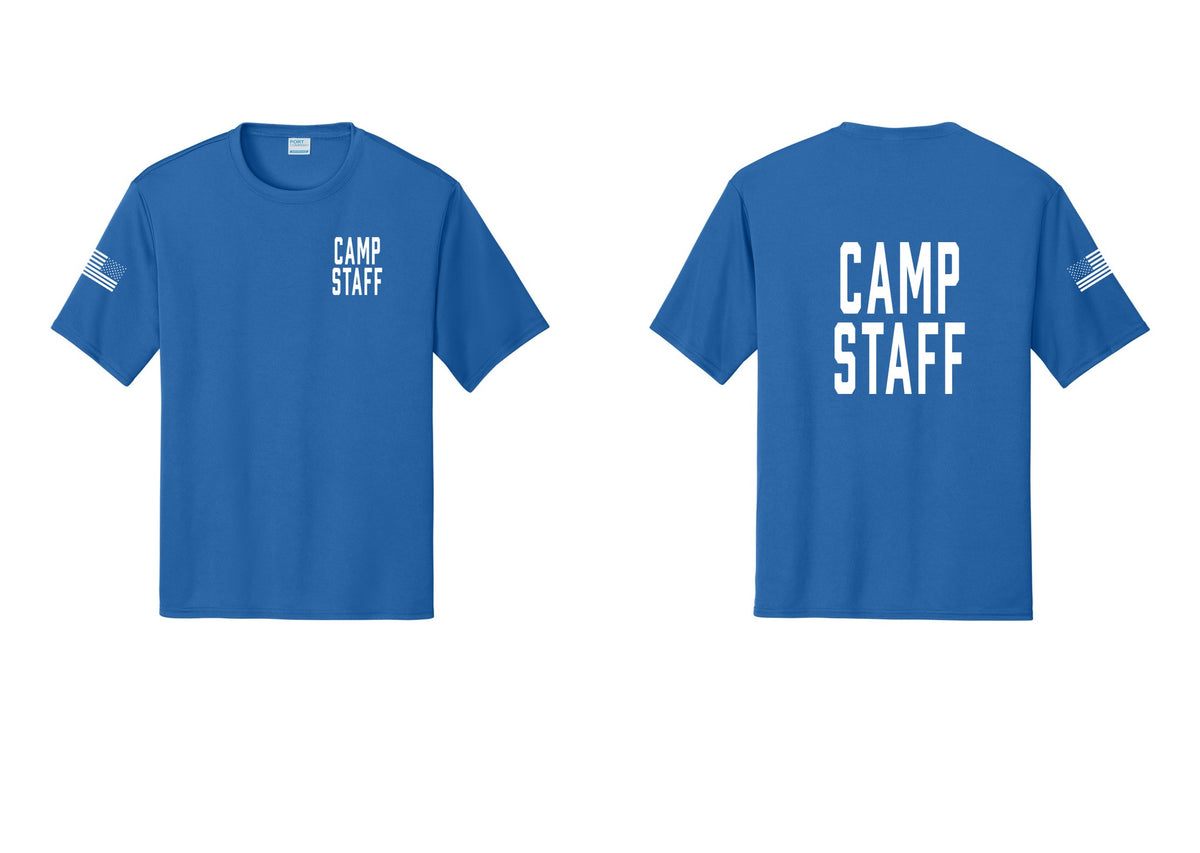 NYC Factory Camp Staff Performance T-Shirt (Classic) - Chest + Back + US Flag Sleeve - Royal