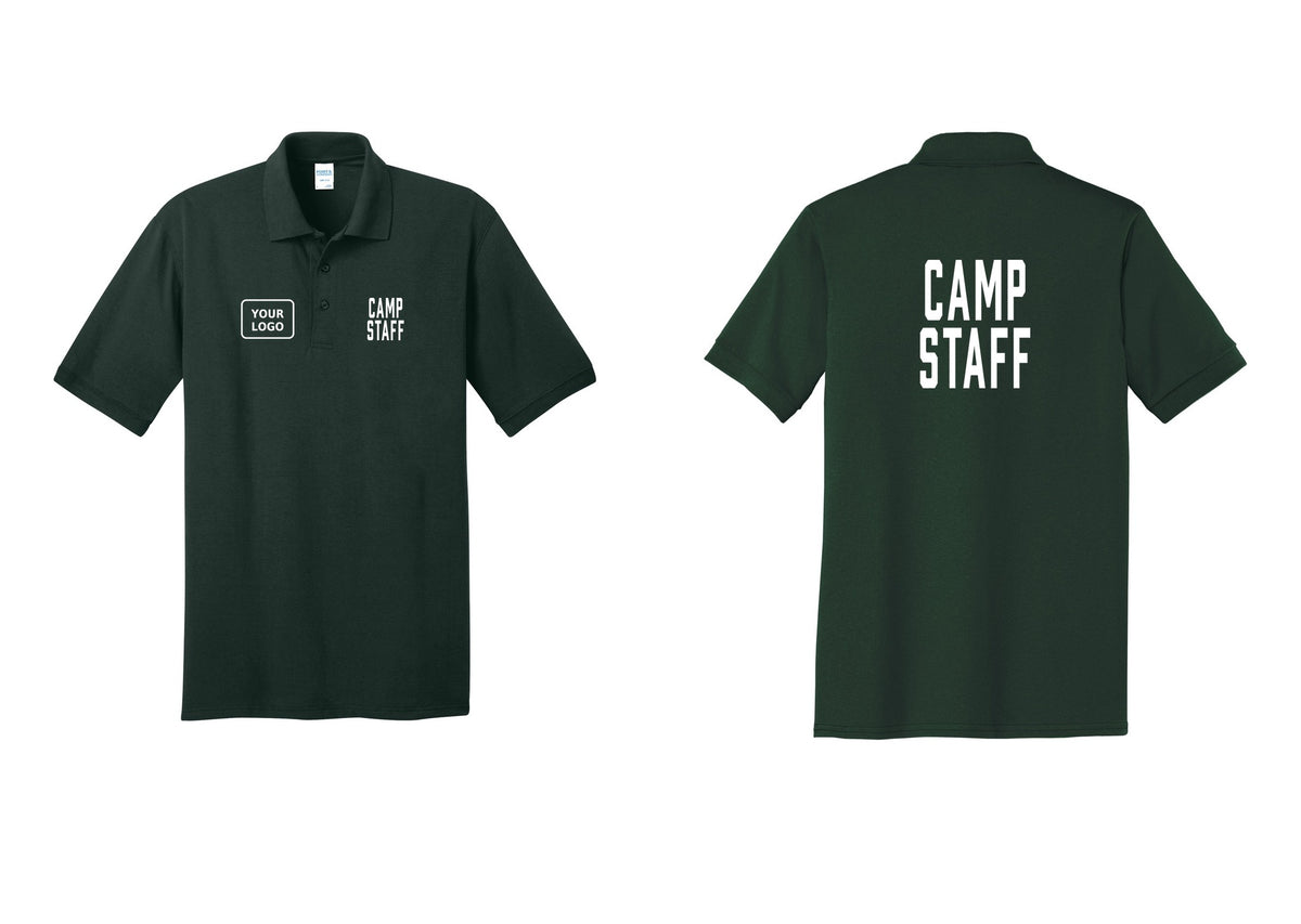 NYC Factory Custom Logo Camp Staff Polo Shirt (Classic) - CAMP STAFF + Your Logo + Back - Dark Green