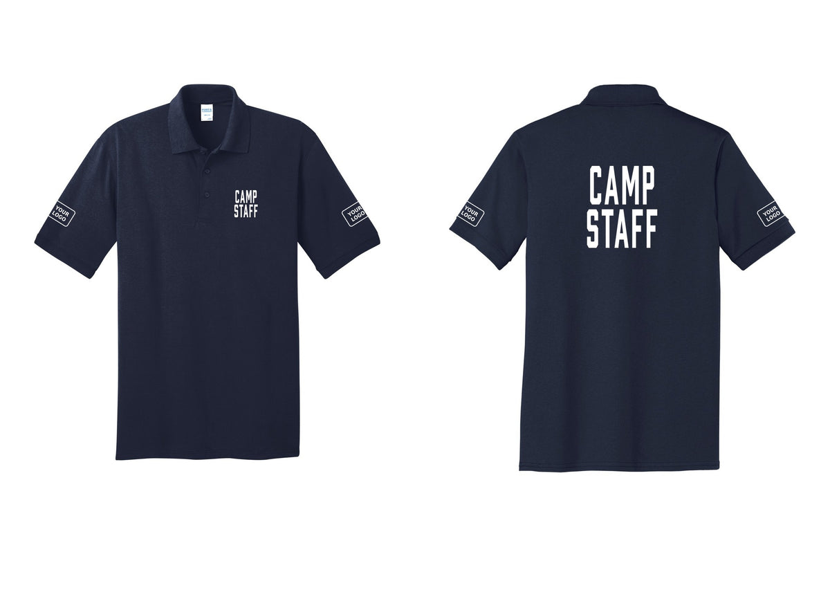 NYC Factory Custom Logo Camp Staff Polo Shirt (Classic) - Chest + Back + Your Logo Sleeves - Navy