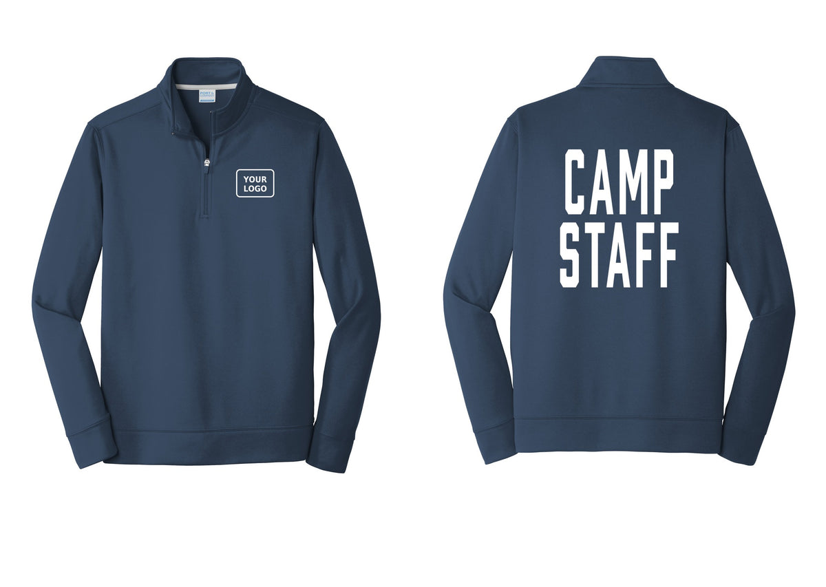 NYC Factory Custom Logo Camp Staff Performance Fleece 1/4-Zip Pullover Sweatshirt (Classic) - Your Logo + Back - Navy
