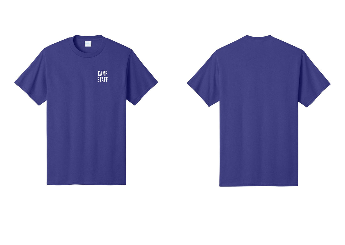 NYC Factory Camp Staff T-Shirt, Condensed Lettering - Chest Only - Purple