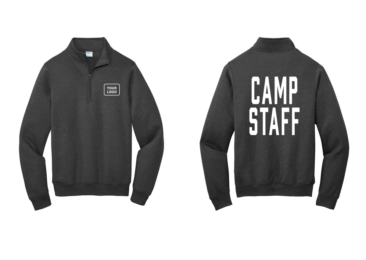 NYC Factory Custom Logo Camp Staff Cotton Fleece 1/4-Zip Pullover Sweatshirt (Classic) - Your Logo + Back - Dark Heather Grey
