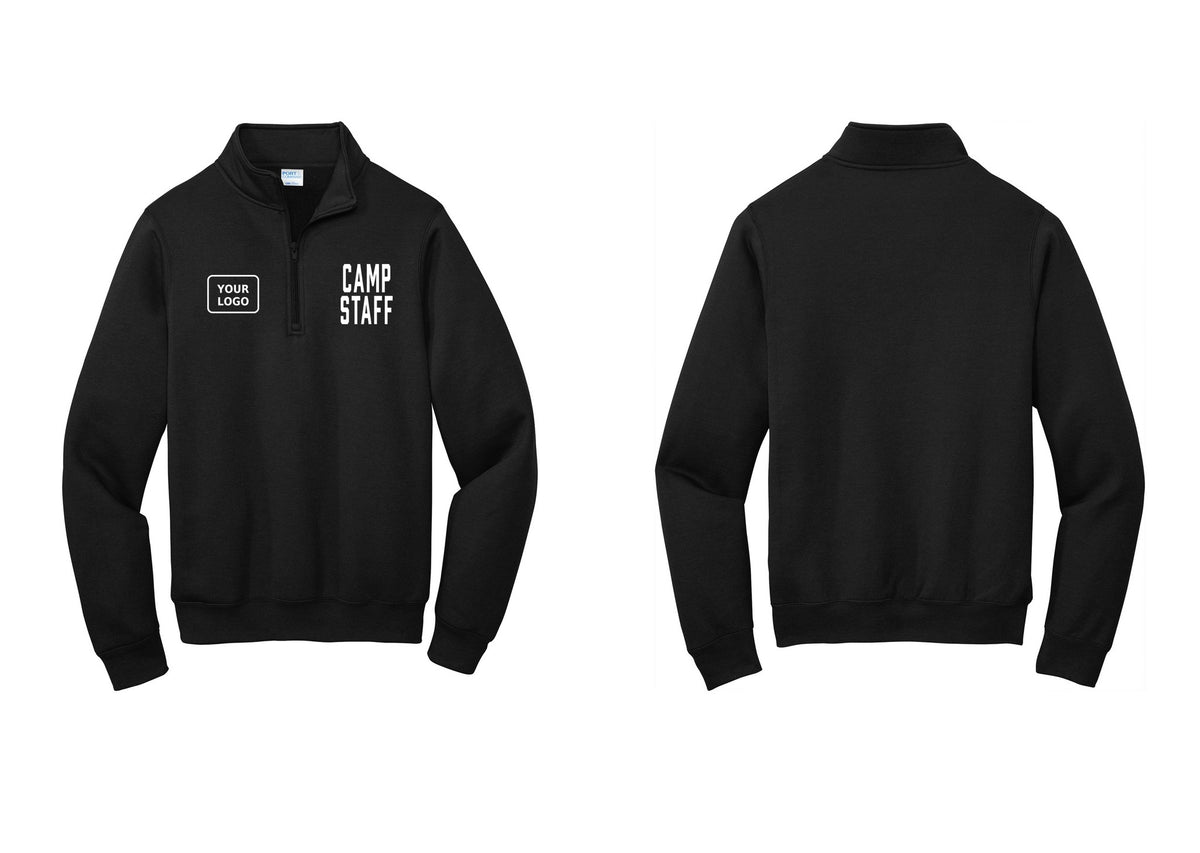 NYC Factory Custom Logo Camp Staff Cotton Fleece 1/4-Zip Pullover Sweatshirt (Classic) - CAMP STAFF + Your Logo - Black