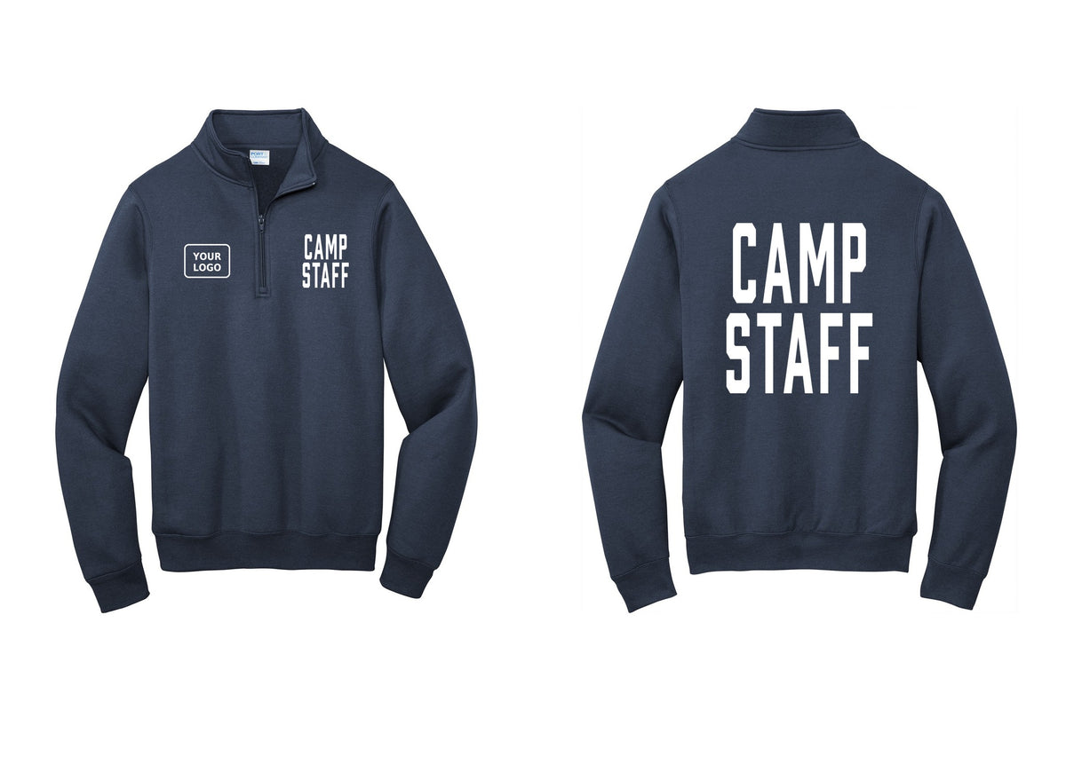NYC Factory Custom Logo Camp Staff Cotton Fleece 1/4-Zip Pullover Sweatshirt (Classic) - CAMP STAFF + Your Logo + Back - Navy
