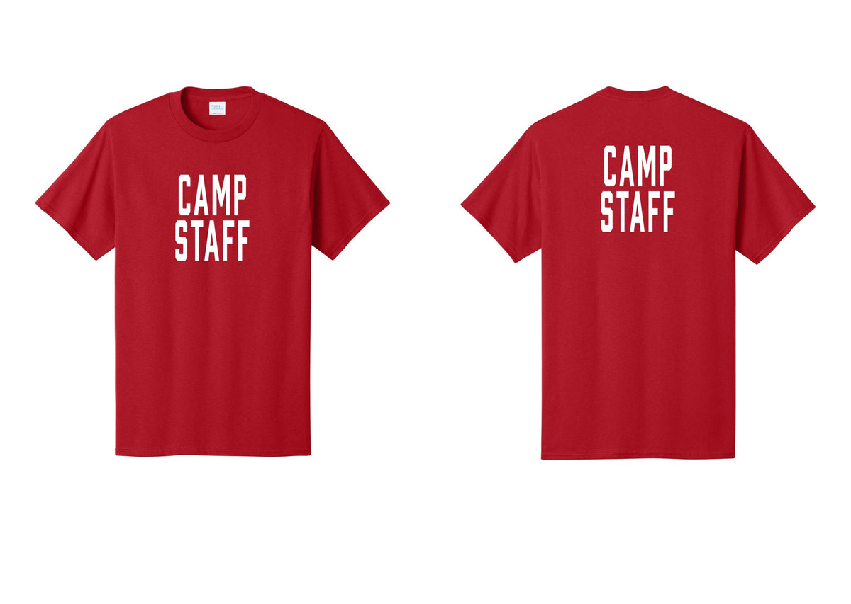 NYC Factory Camp Staff T-Shirt, Condensed Lettering - Front + Back - Red