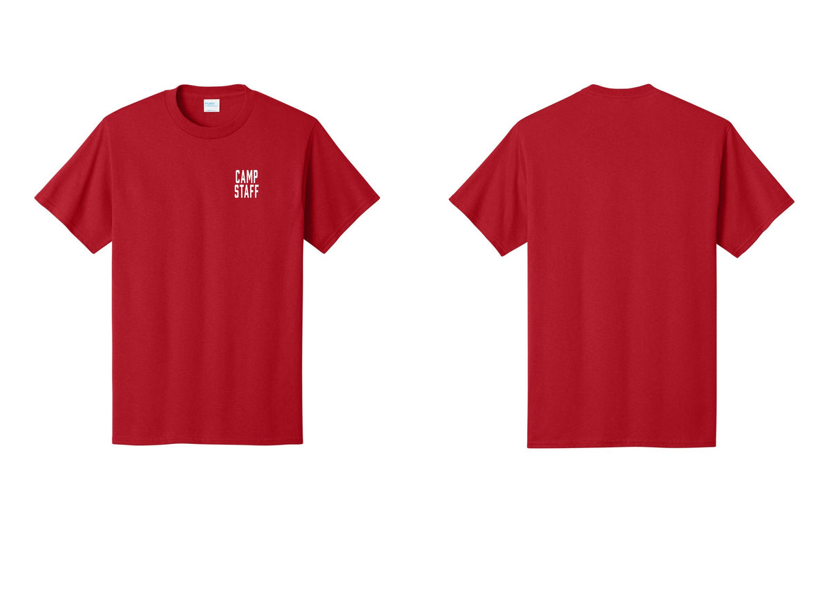 NYC Factory Camp Staff T-Shirt, Condensed Lettering - Chest Only - Red