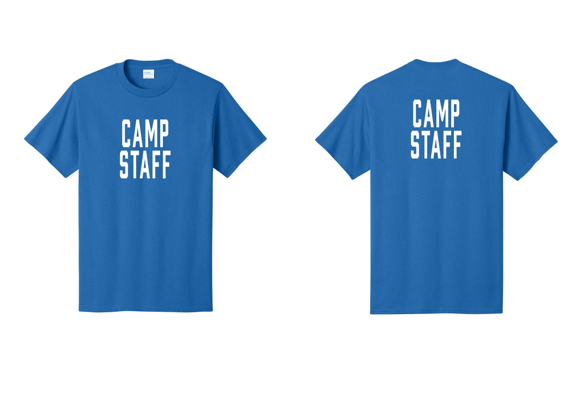 NYC Factory Camp Staff T-Shirt, Condensed Lettering - Front + Back - Royal
