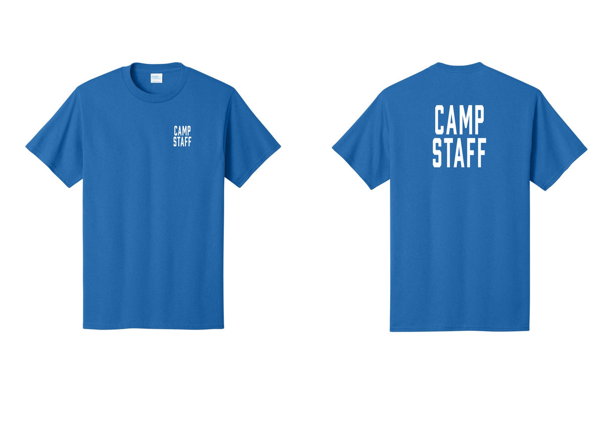 NYC Factory Camp Staff T-Shirt, Condensed Lettering - Chest + Back - Royal