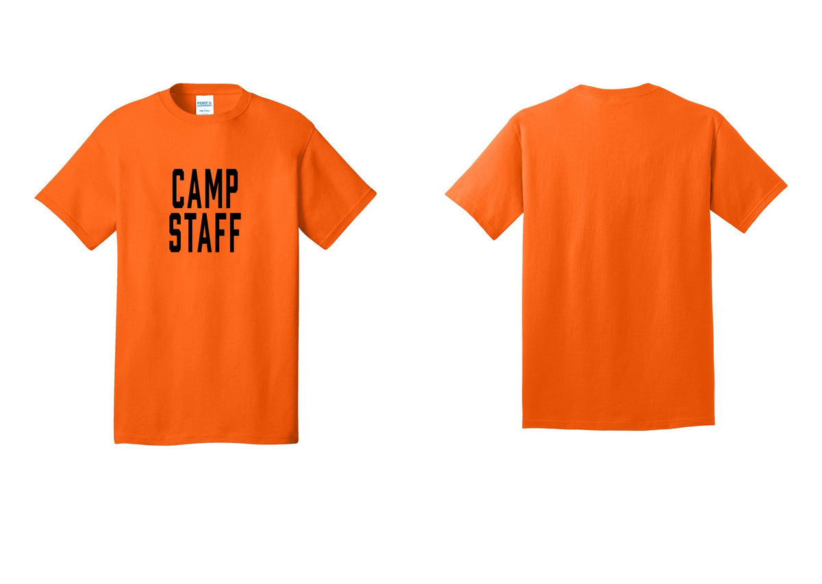 NYC Factory Camp Staff T-Shirt, Condensed Lettering - Front Only - Safety Orange