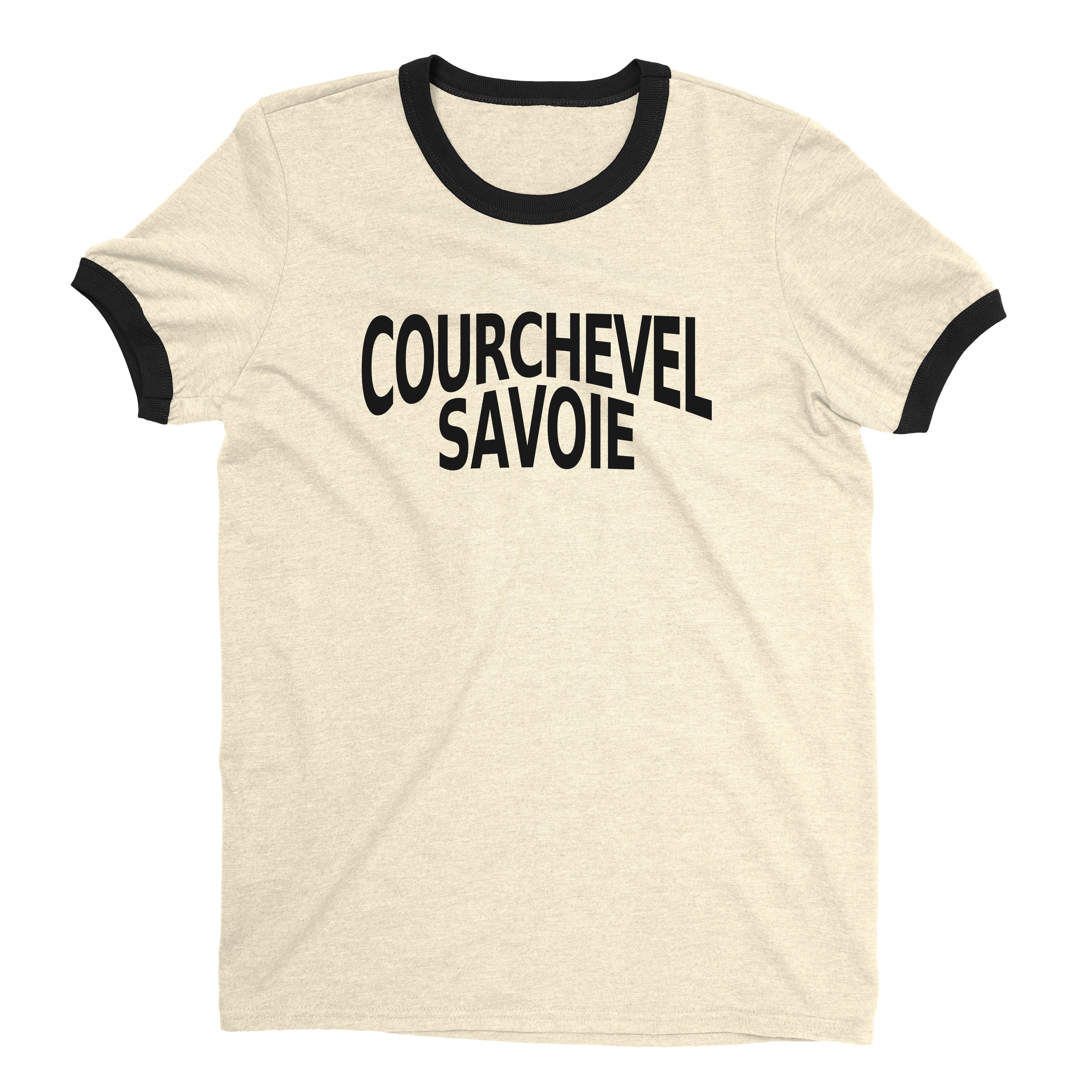 Courchevel Ski Resort Ringer Tee Retro Style Men's T-Shirt - NYC Factory - Natural