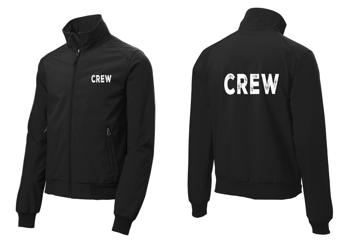NYC Factory Crew Soft Shell Bomber Jacket for Event Staff & Production Teams (Rustic) - Chest + Back - Black