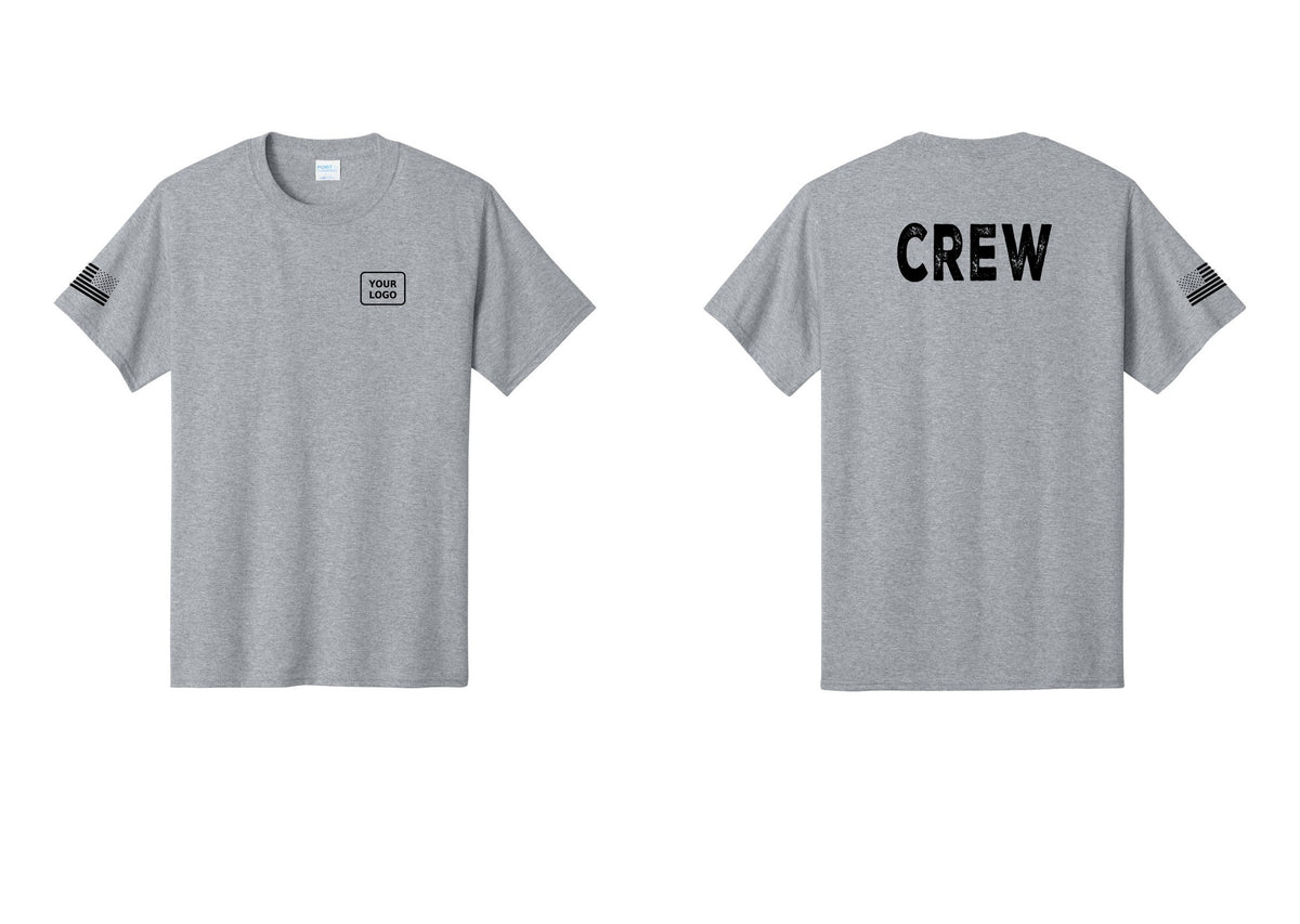 NYC Factory Custom Work Crew Uniform Tee with Your Logo (Rustic) - Your Logo + Back + US Flag Sleeve - Athletic Heather