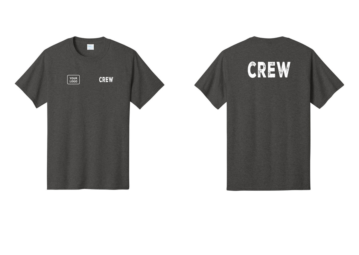 NYC Factory Custom Work Crew Uniform Tee with Your Logo (Rustic) - CREW + Your Logo + Back - Dark Heather Grey