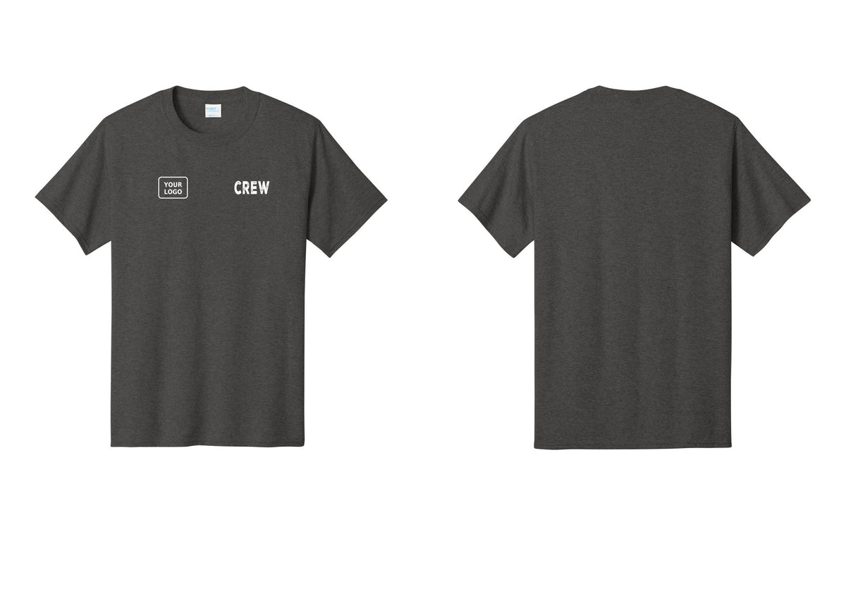 NYC Factory Custom Logo Crew T-Shirt, Rustic Lettering - CREW + Your Logo - Dark Heather Grey
