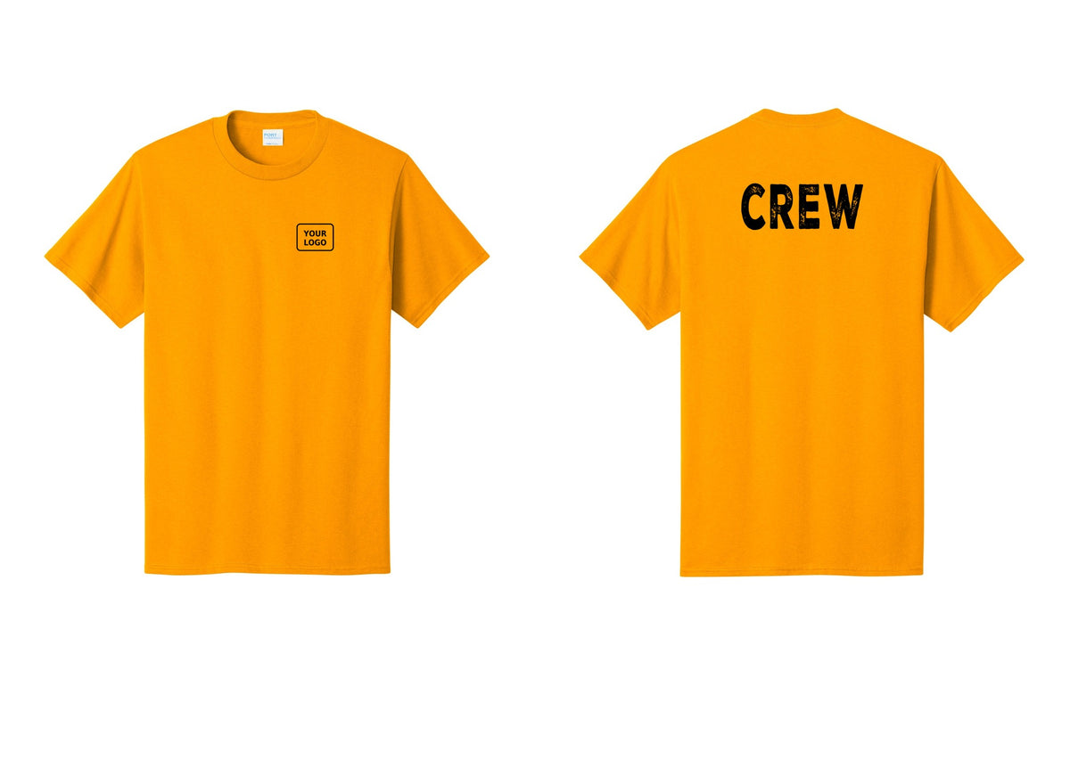 NYC Factory Custom Logo Crew T-Shirt, Rustic Lettering - Your Logo + Back - Gold