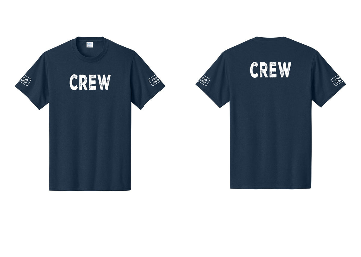 NYC Factory Custom Logo Crew T-Shirt, Rustic Lettering - Front + Back + Your Logo Sleeves - Navy